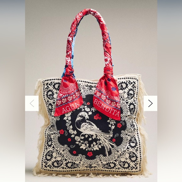 Agua Bendita Handbags - Agua Bendita Black and Red Patterned Tote